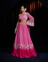 SAMPLE: Aurora Pink Ombre Skirt & One Shoulder Lehenga