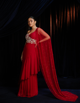 SAMPLE: Reya Red Sweetheart Saree Gown