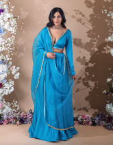 Sample Sale: Cosmo Blue Satin Lehenga