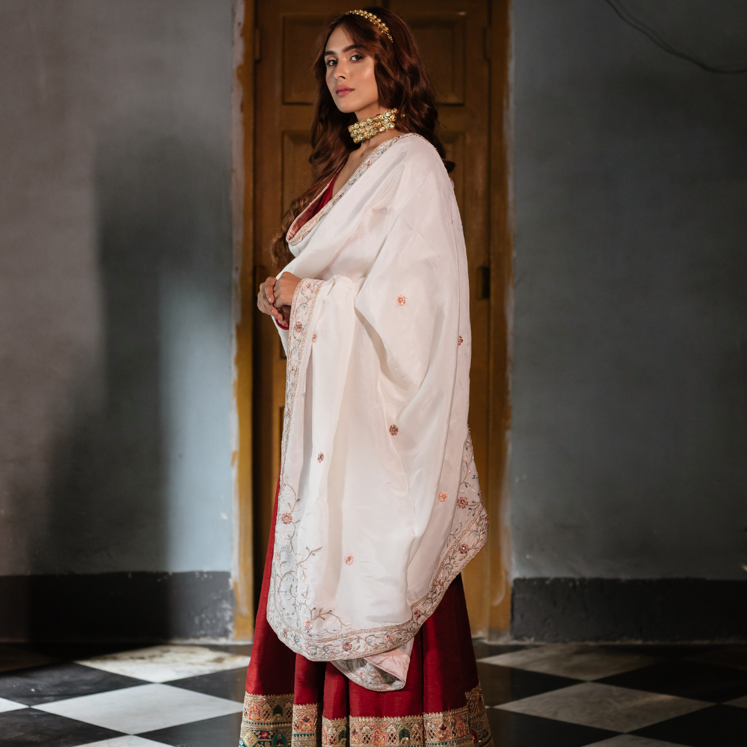 Off-White Velvet Signature Embroidered Shawl