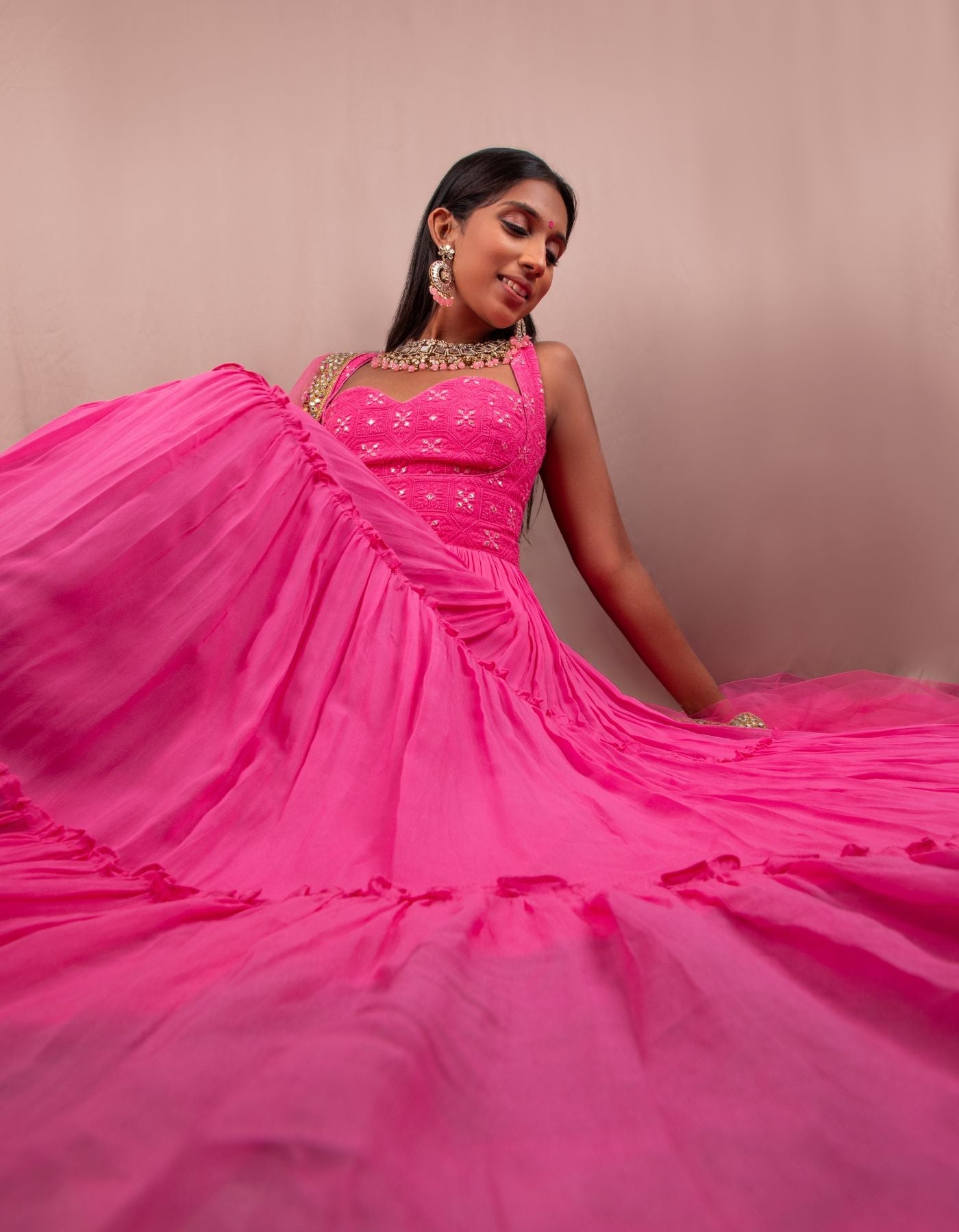 Ranii Pink Ruched Anarkali