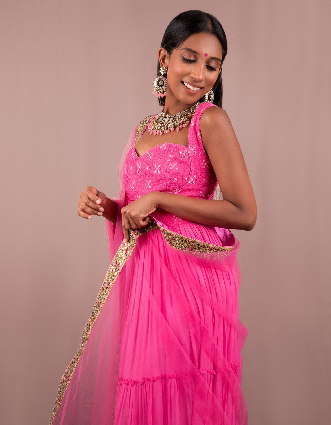 Ranii Pink Ruched Anarkali