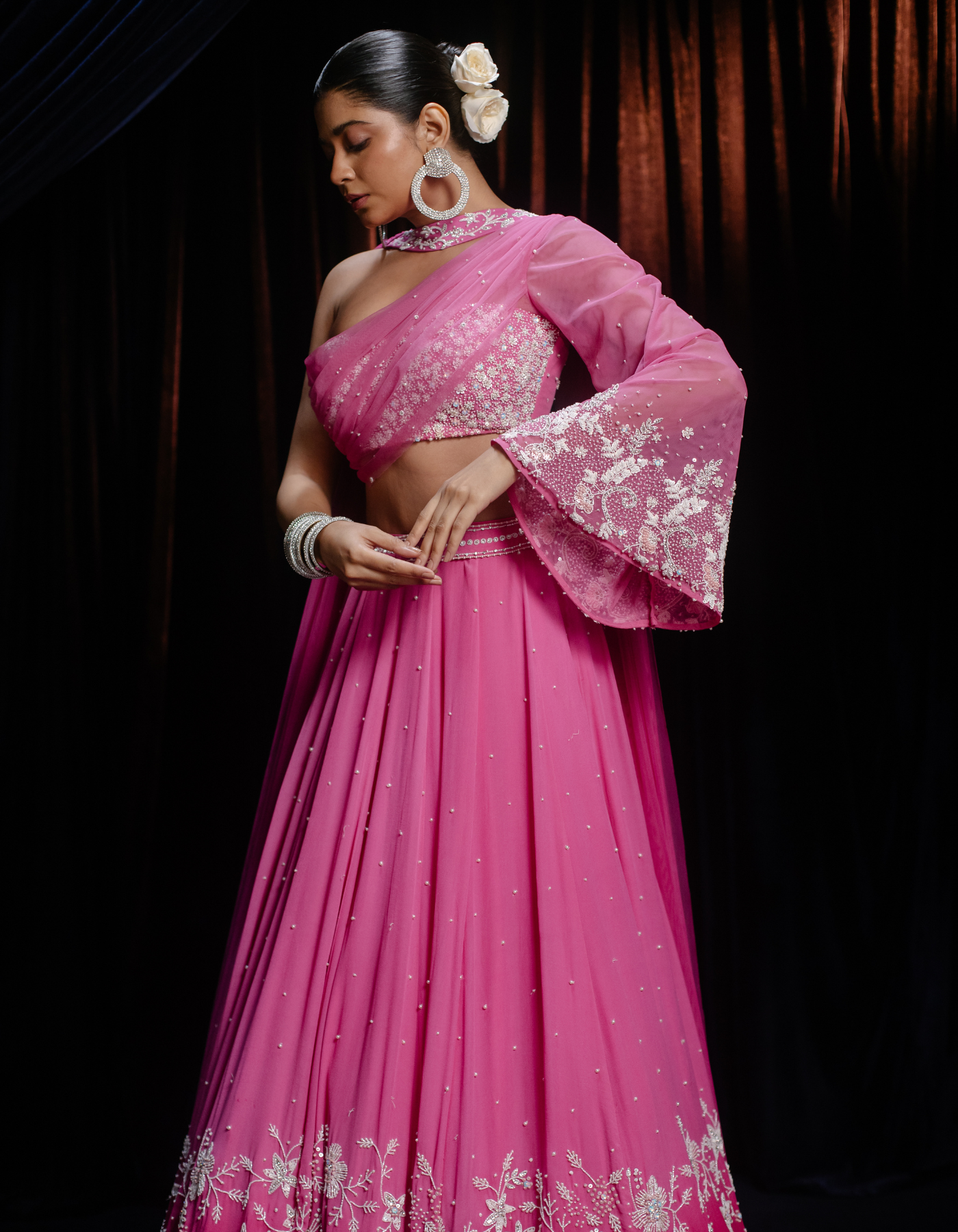 Aurora Pink Ombre Skirt & One Shoulder Lehenga