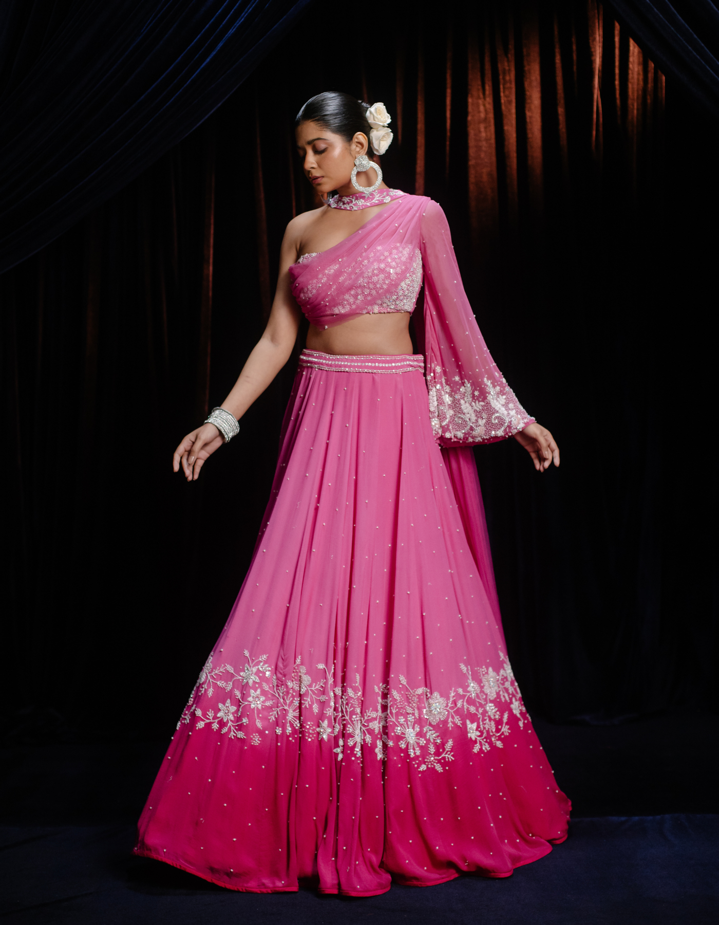 Aurora Pink Ombre Skirt & One Shoulder Lehenga