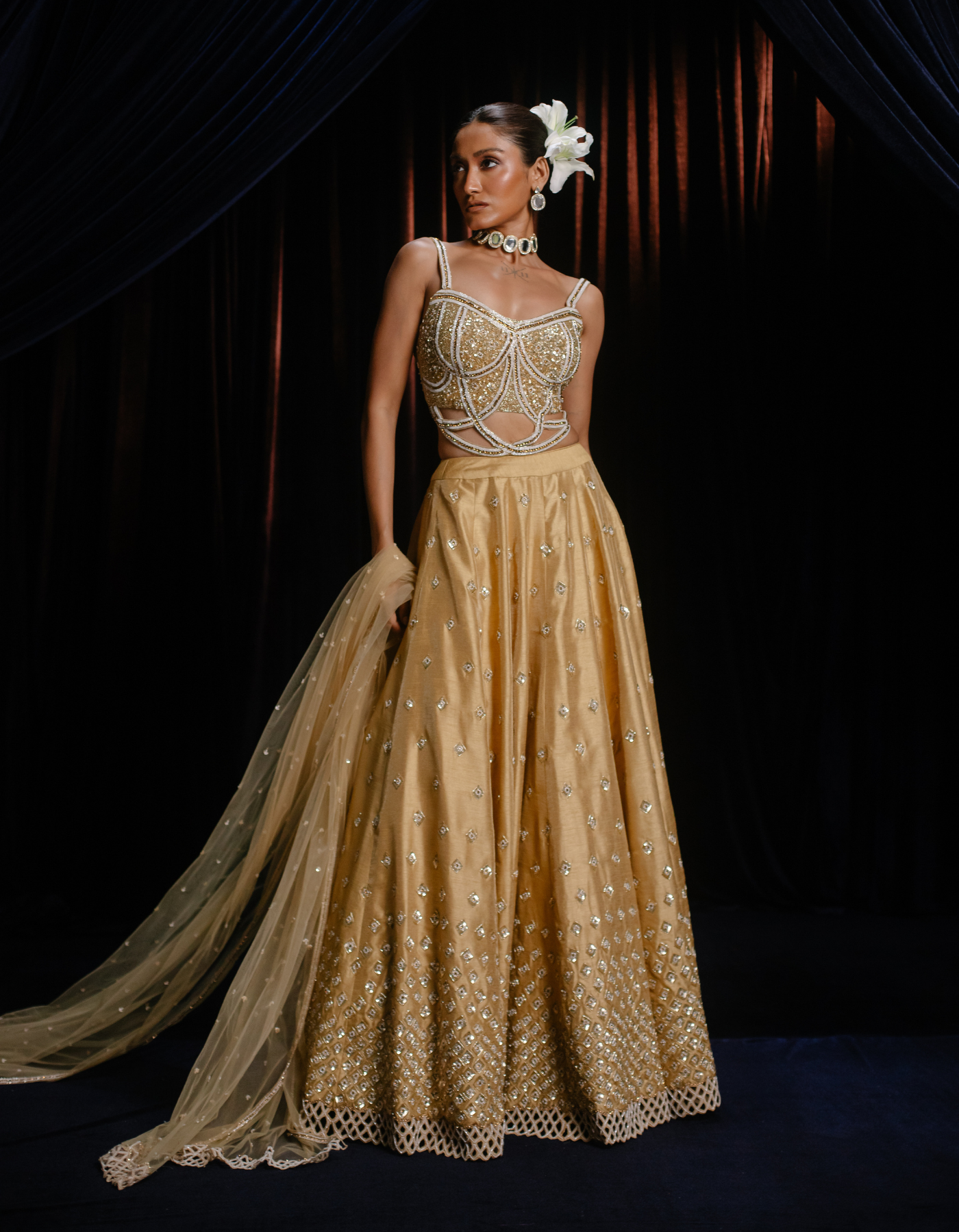 Sita Gold Cut Work Embroidered Lehenga