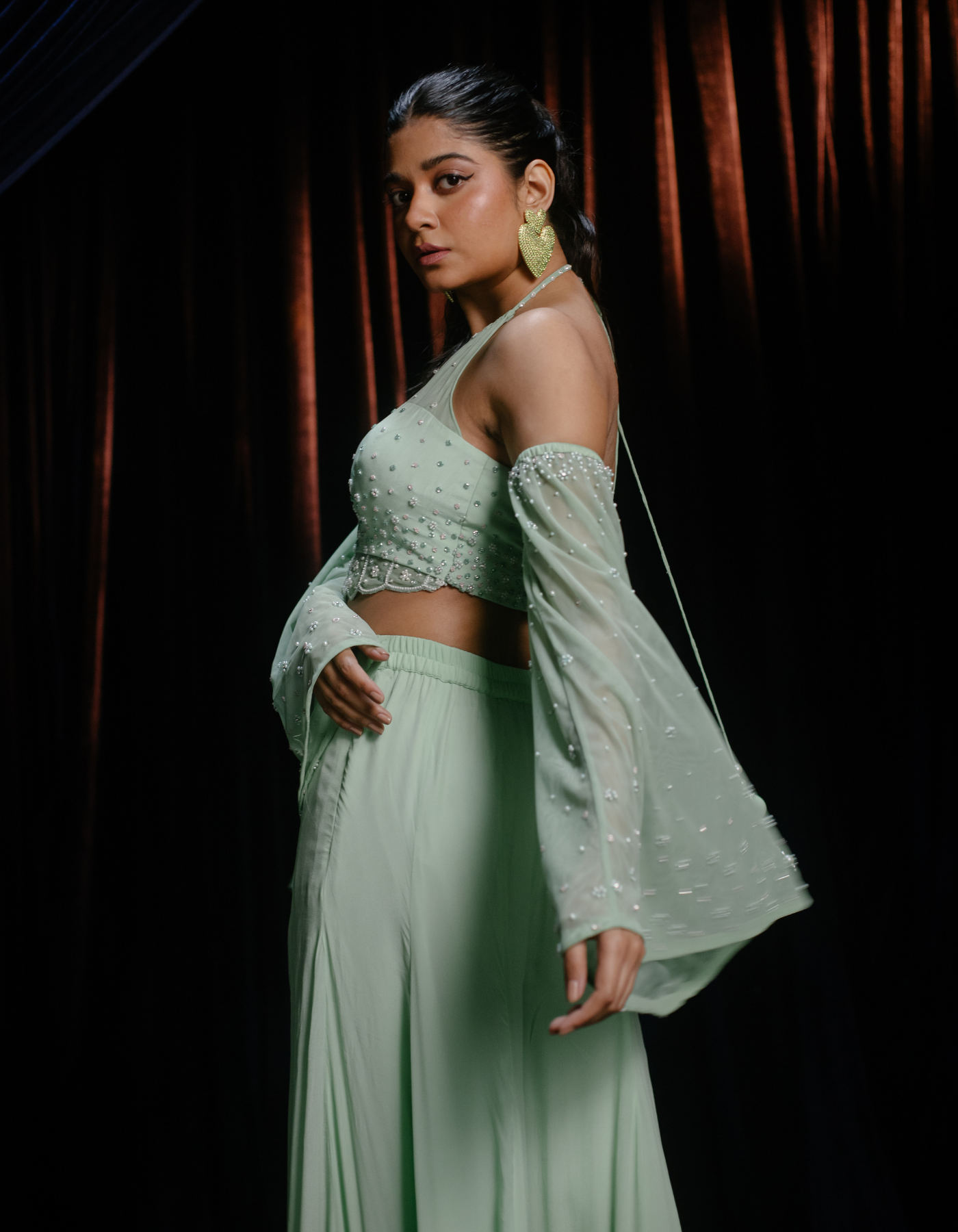 SAMPLE: Flora Mint Green Wide Leg Embroidered Co-Od