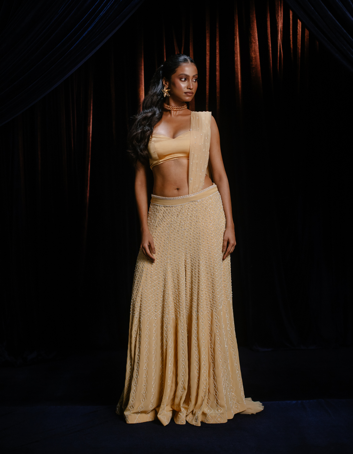 SAMPLE: Avanti Nude Embroidered Wide Leg Co-Od
