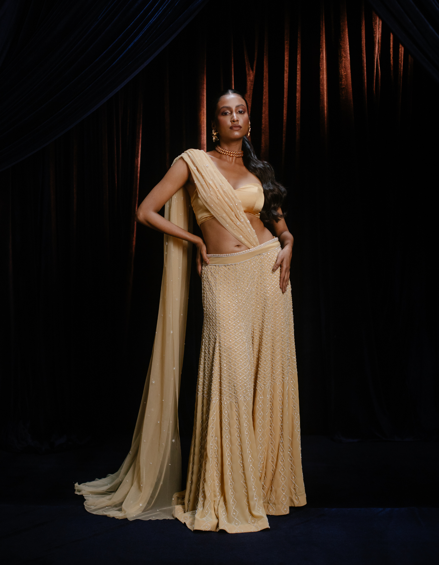 SAMPLE: Avanti Nude Embroidered Wide Leg Co-Od