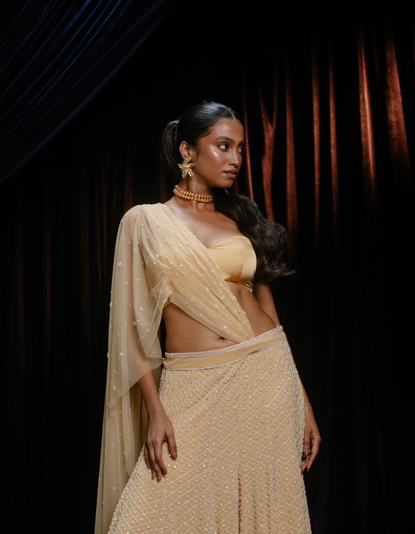 SAMPLE: Avanti Nude Embroidered Wide Leg Co-Od