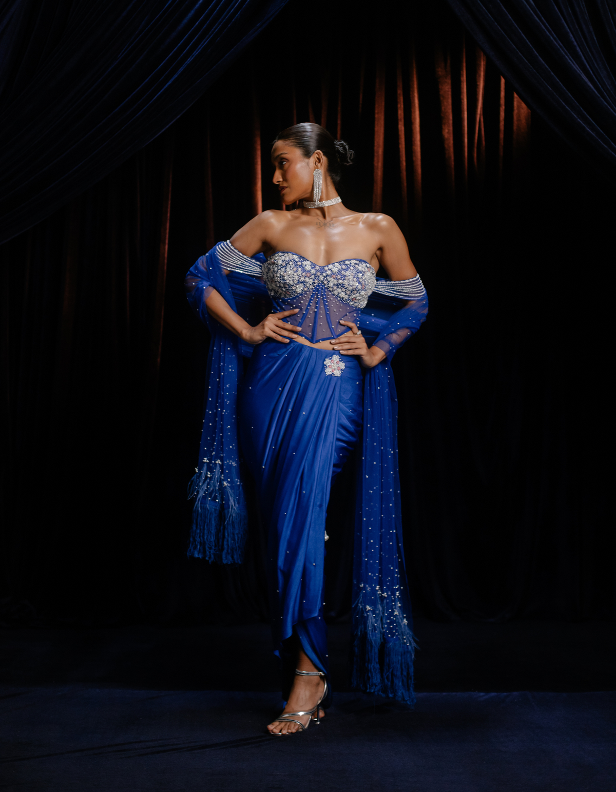 Kim Blue Corset Dhoti Lehenga Embroidered Co-Od