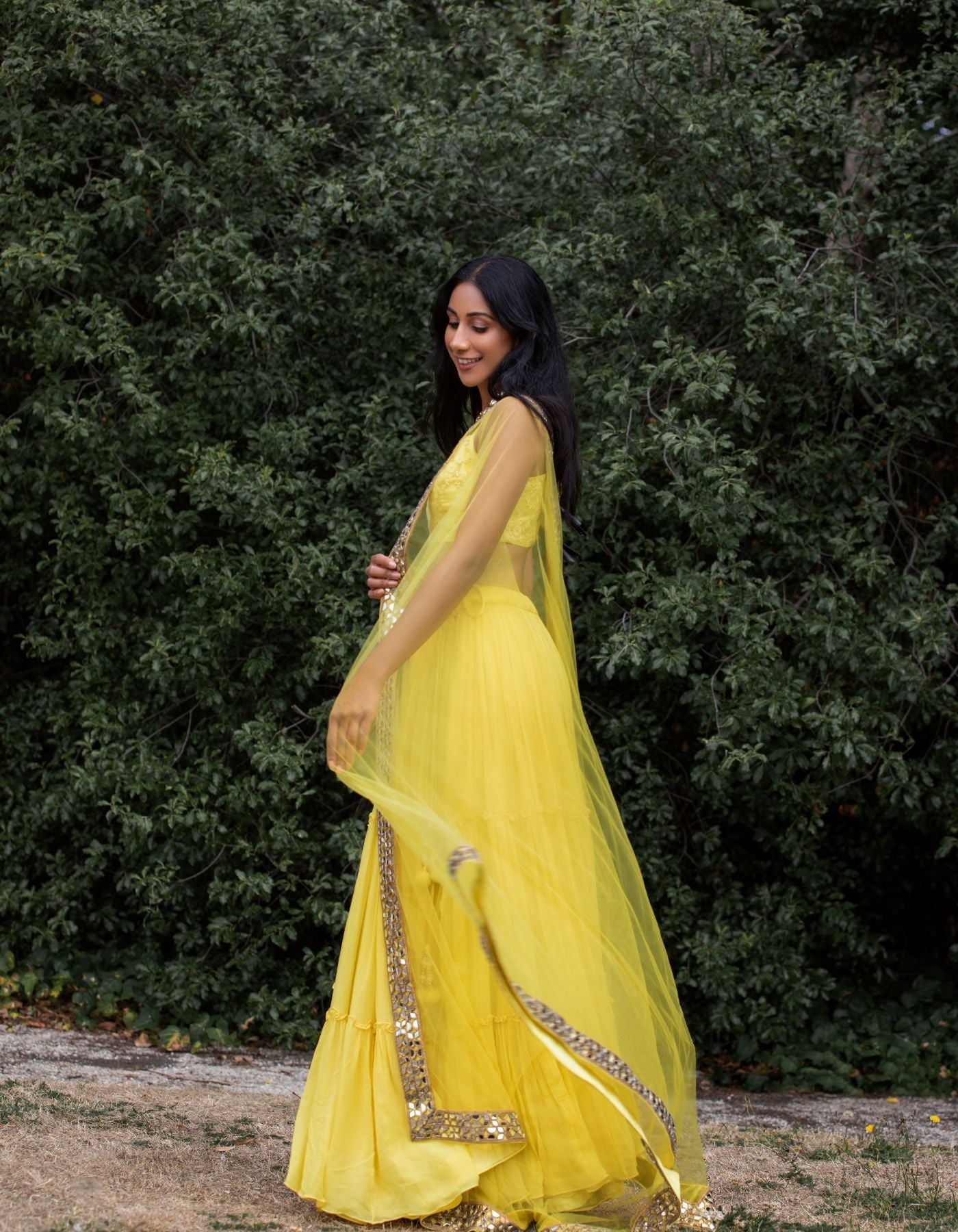 Sonny Ruched Yellow Lehenga