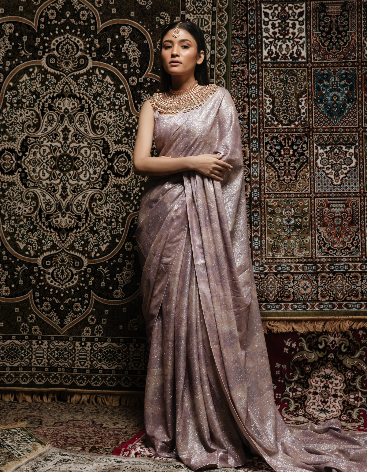 Lilly Lilac Glitter Saree