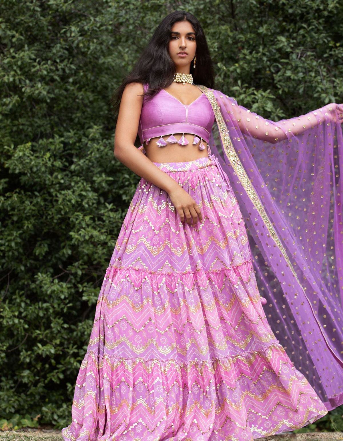 Violet Purple Ruched Lehenga