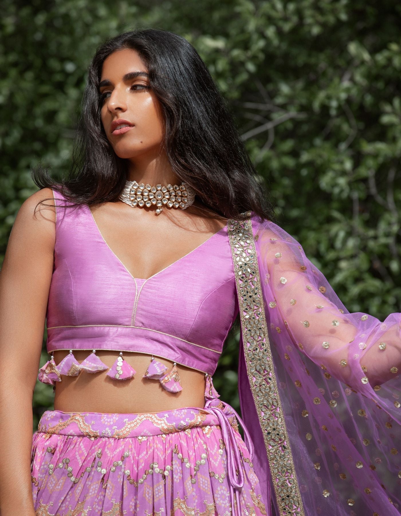 Violet Purple Ruched Lehenga