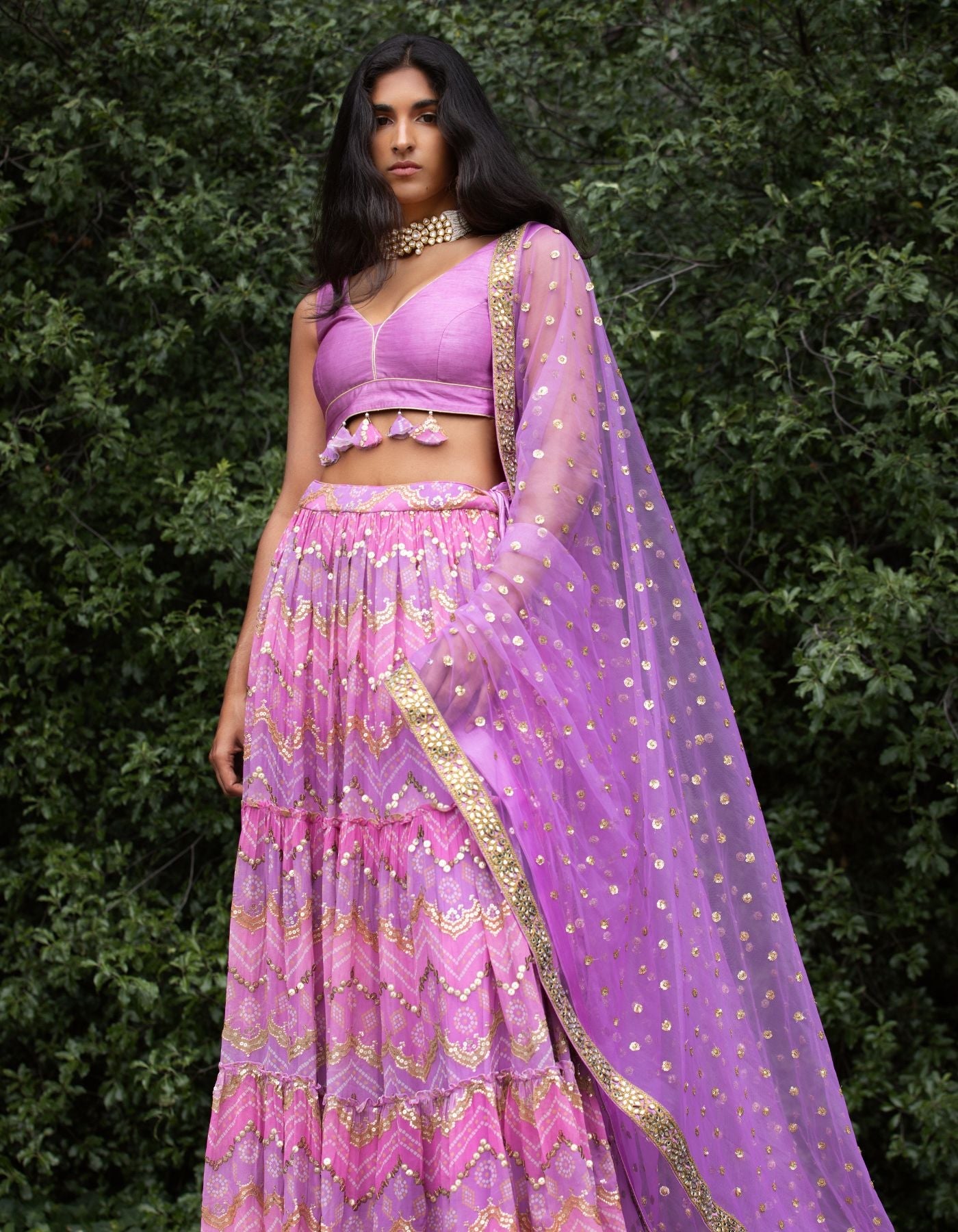 Violet Purple Ruched Lehenga