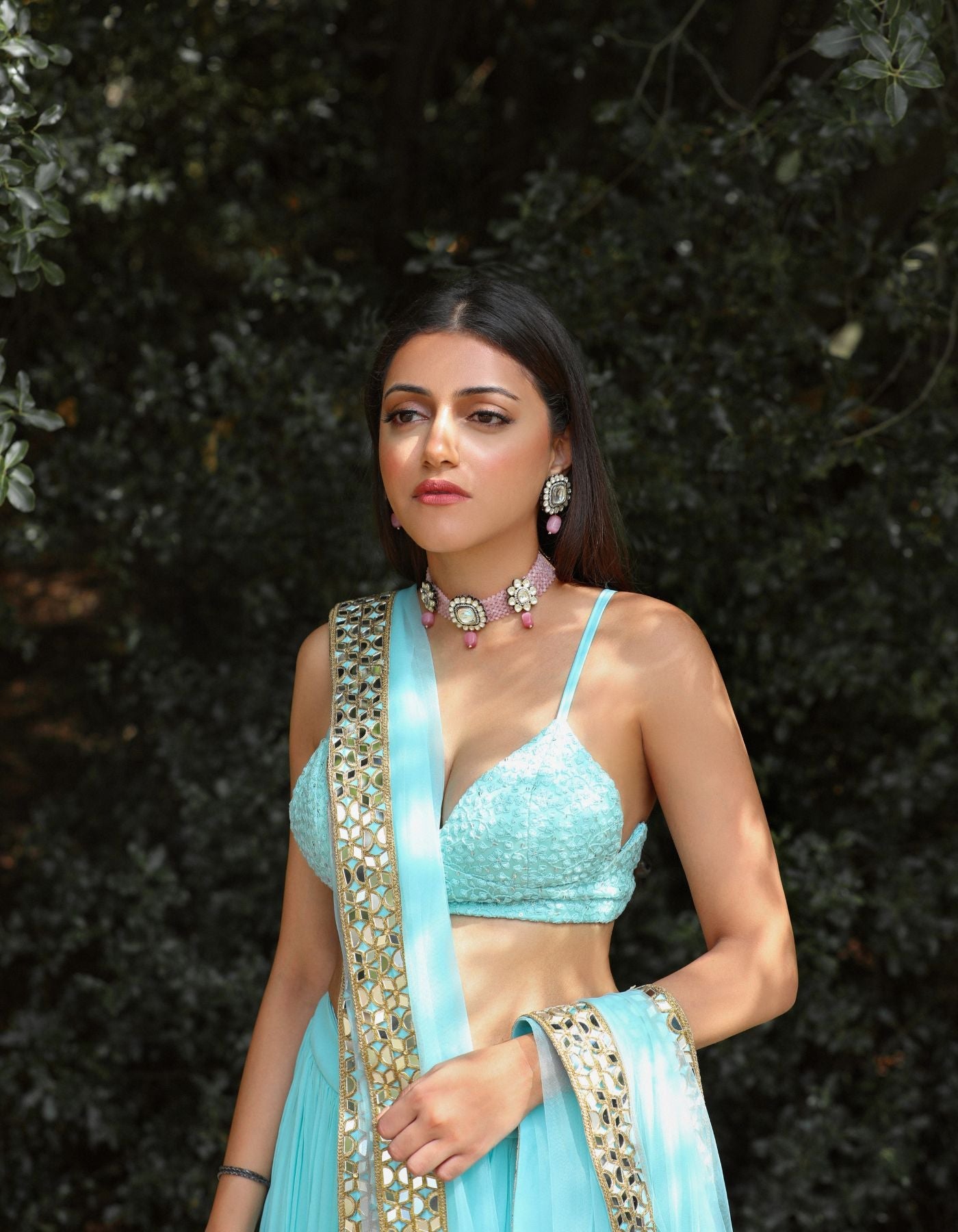 Neelam Blue Ruched Lehenga