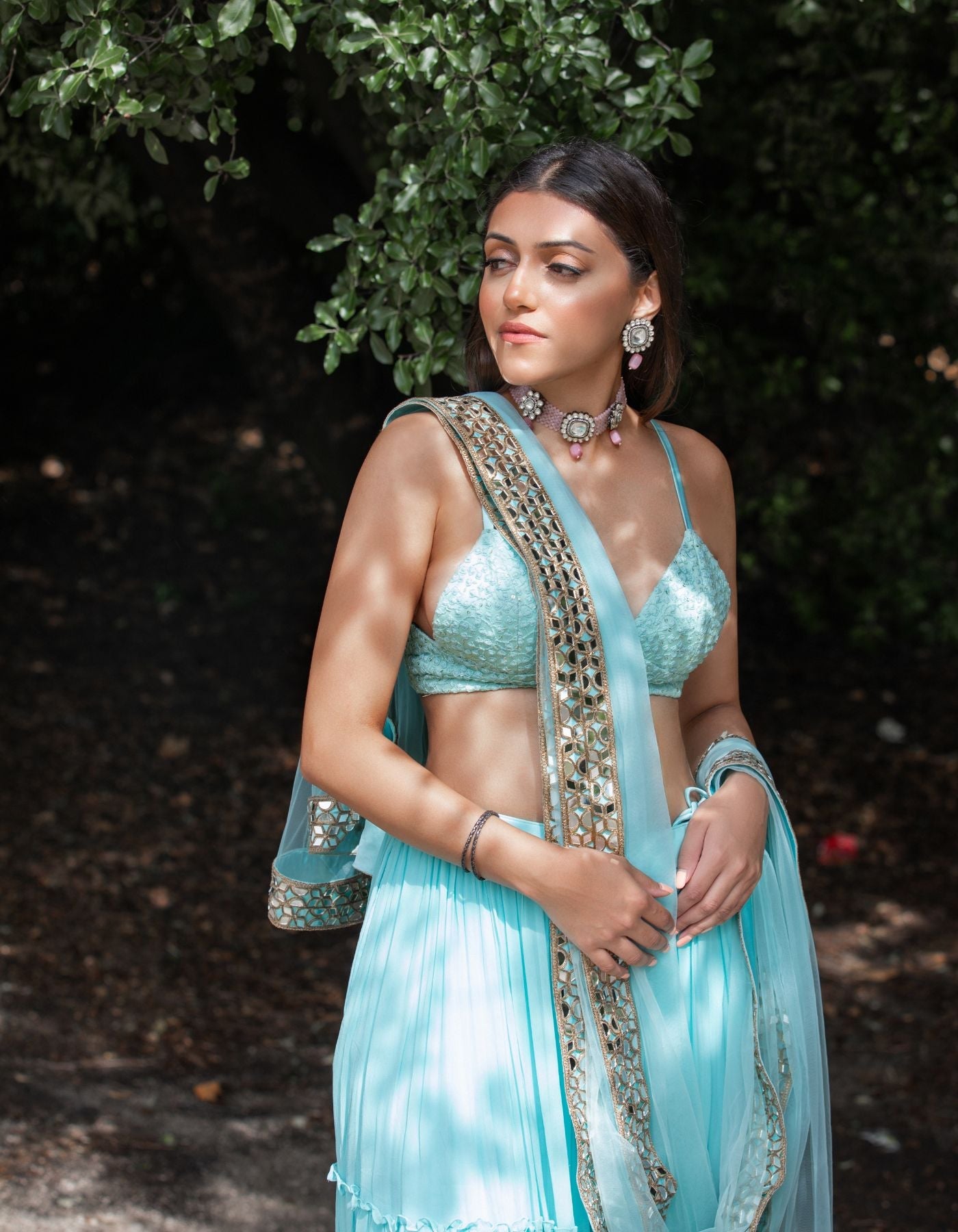 Neelam Blue Ruched Lehenga