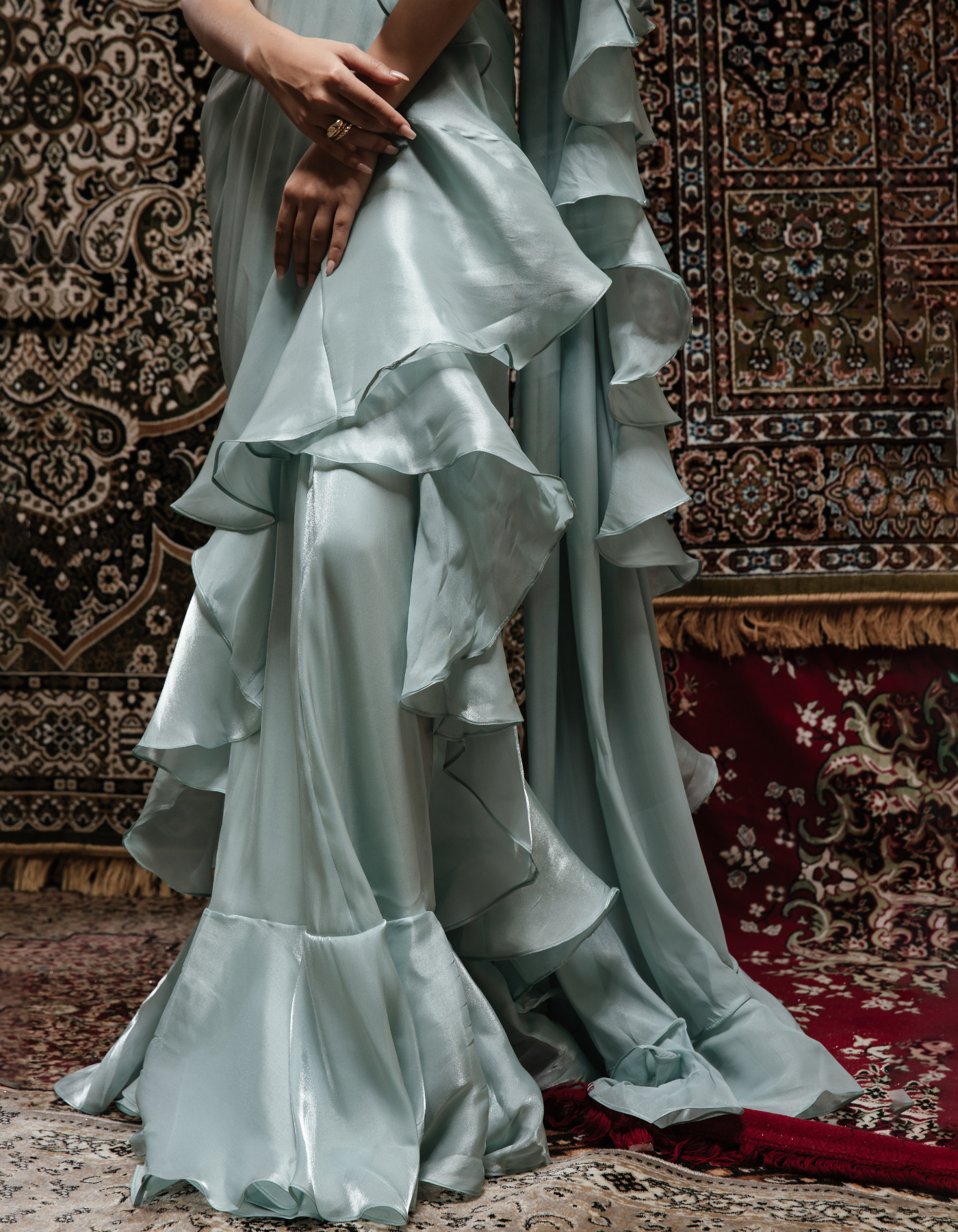 Sample Sale: Gisele Baby Blue Ruffle Saree