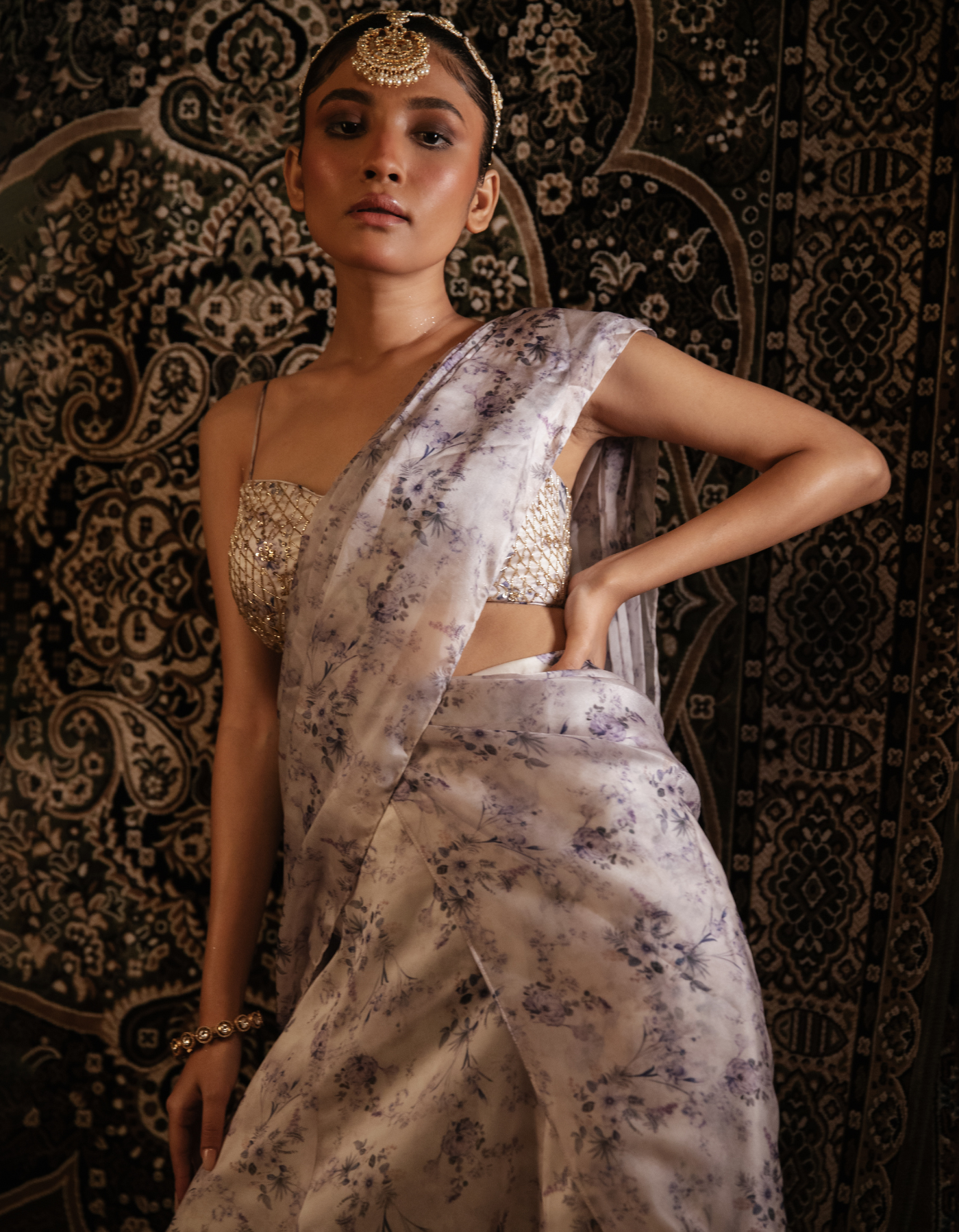 Sample Sale: Flora Organza Print Embroidered Saree