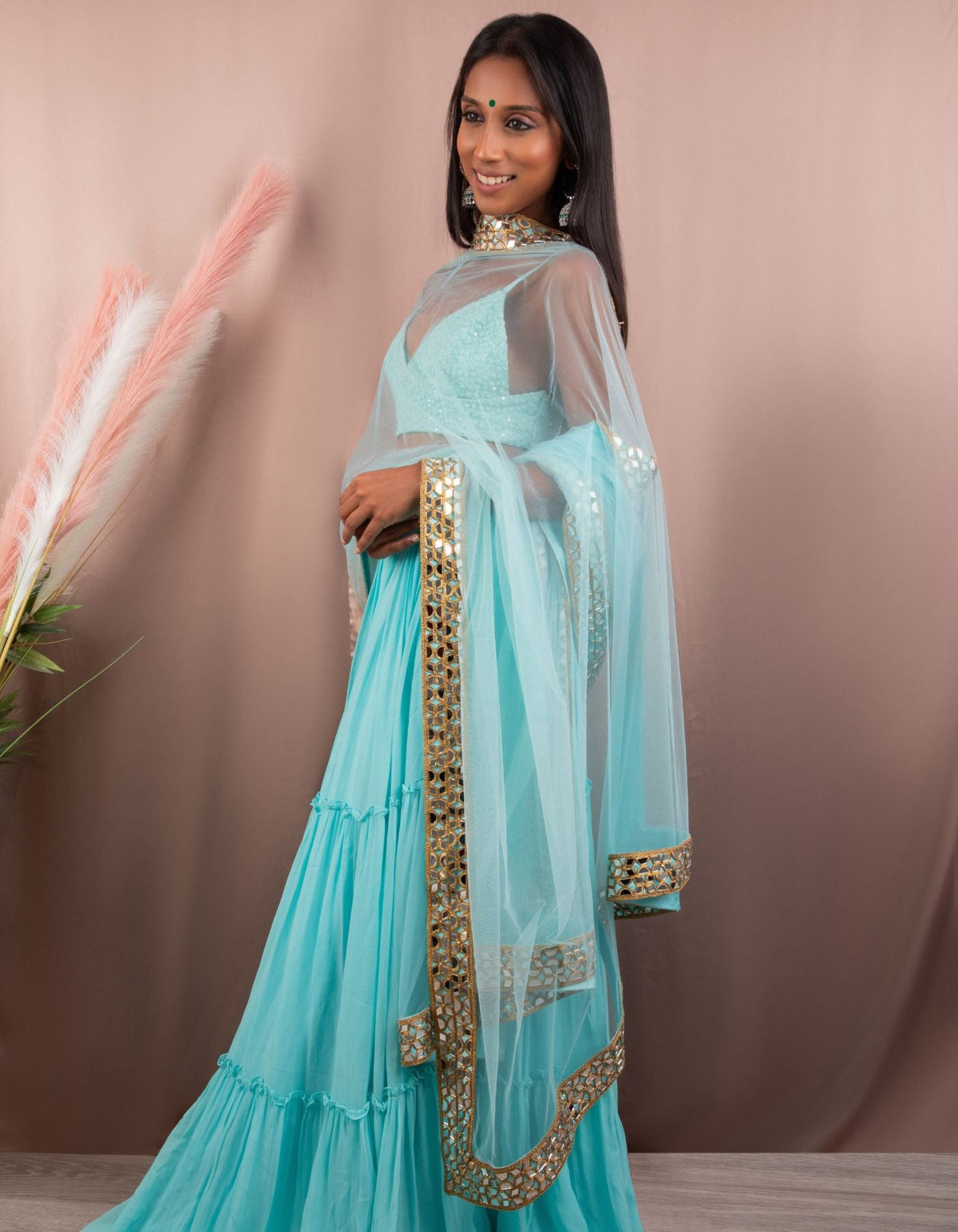 Neelam Blue Ruched Lehenga