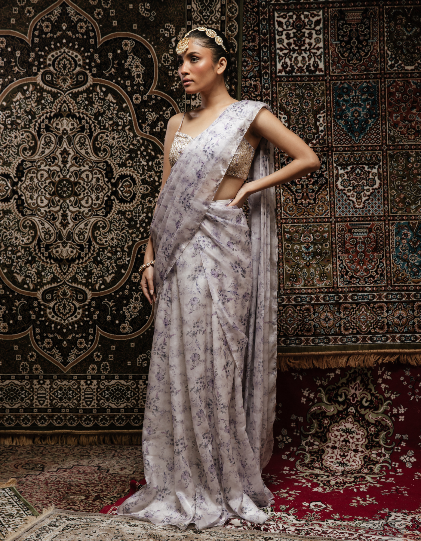 Sample Sale: Flora Organza Print Embroidered Saree