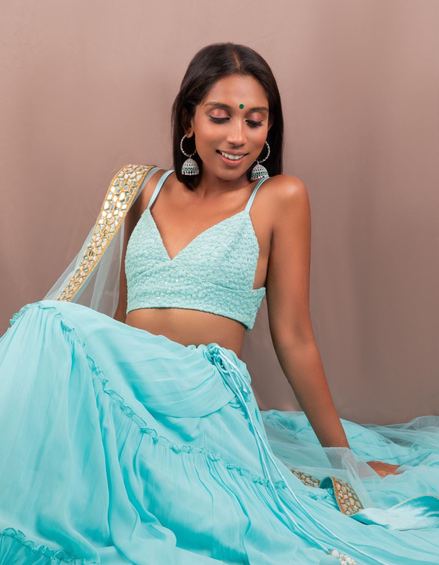 Neelam Blue Ruched Lehenga