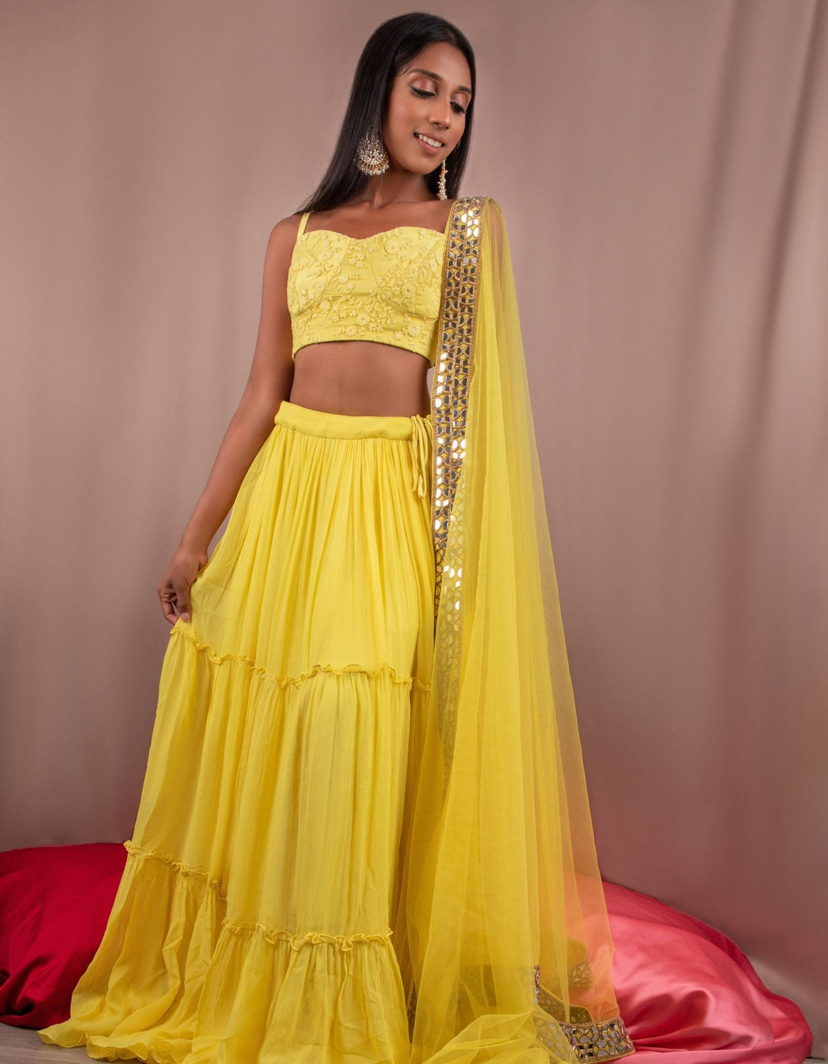 Sonny Ruched Yellow Lehenga