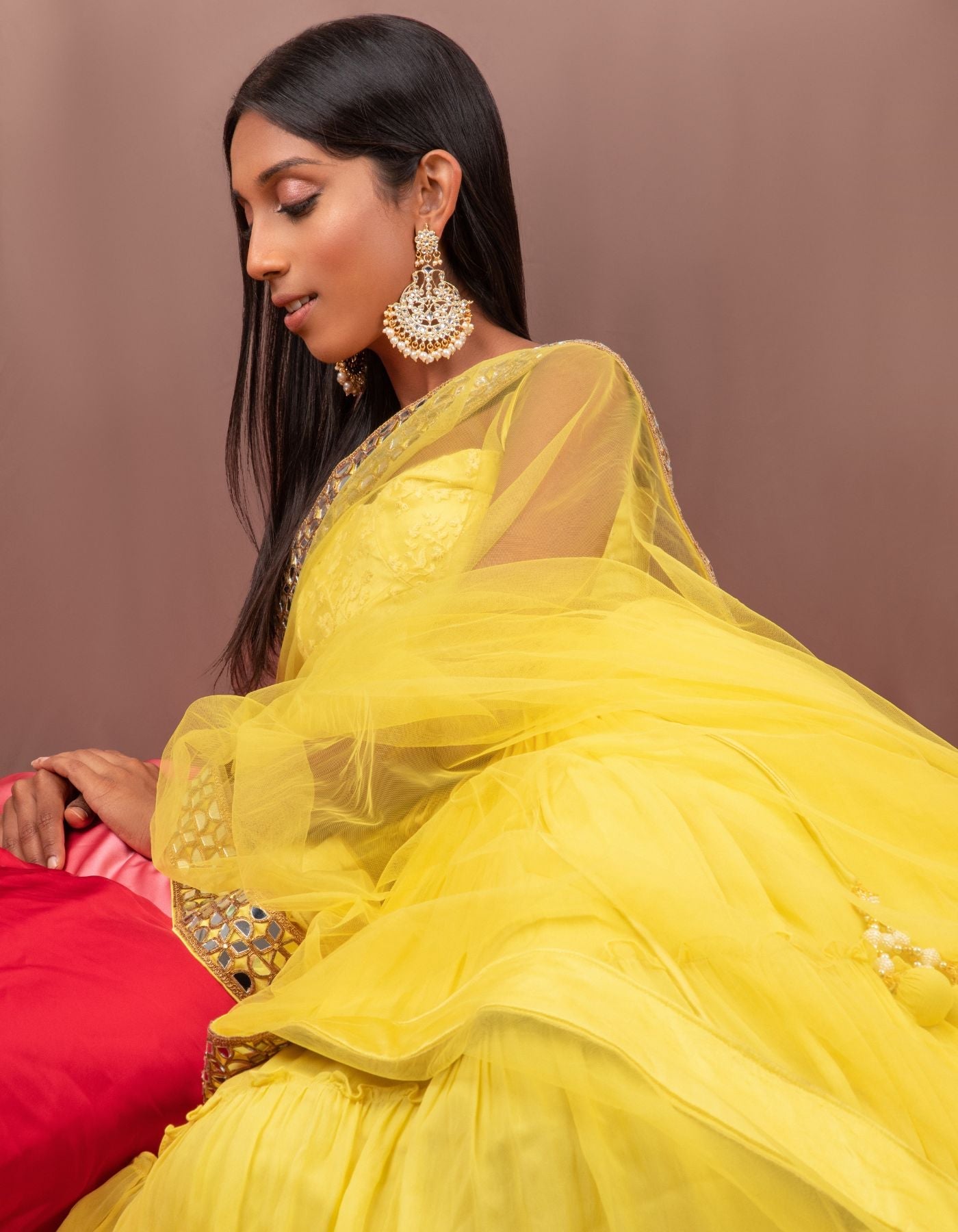 Sonny Ruched Yellow Lehenga