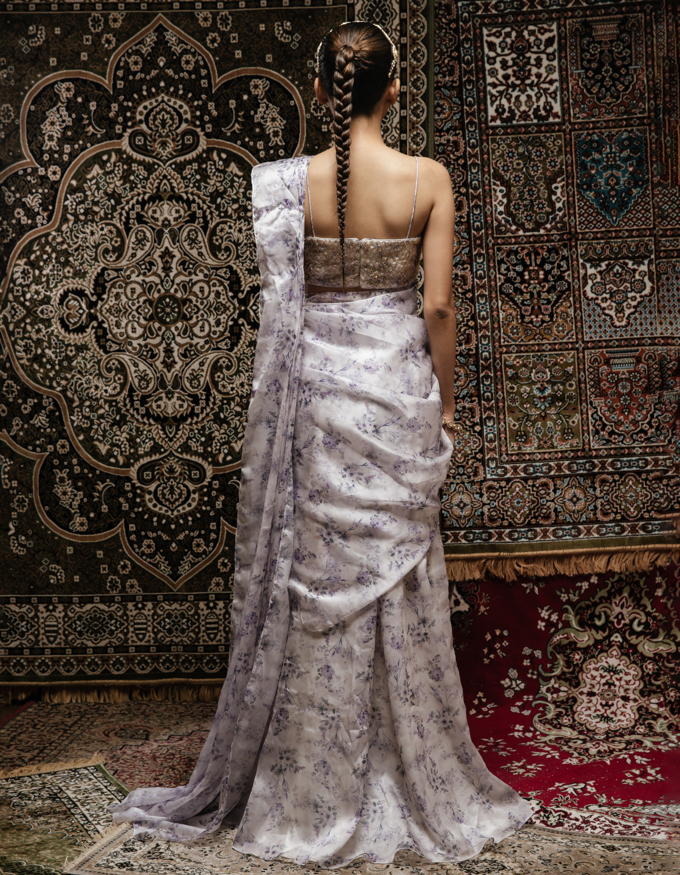 Sample Sale: Flora Organza Print Embroidered Saree