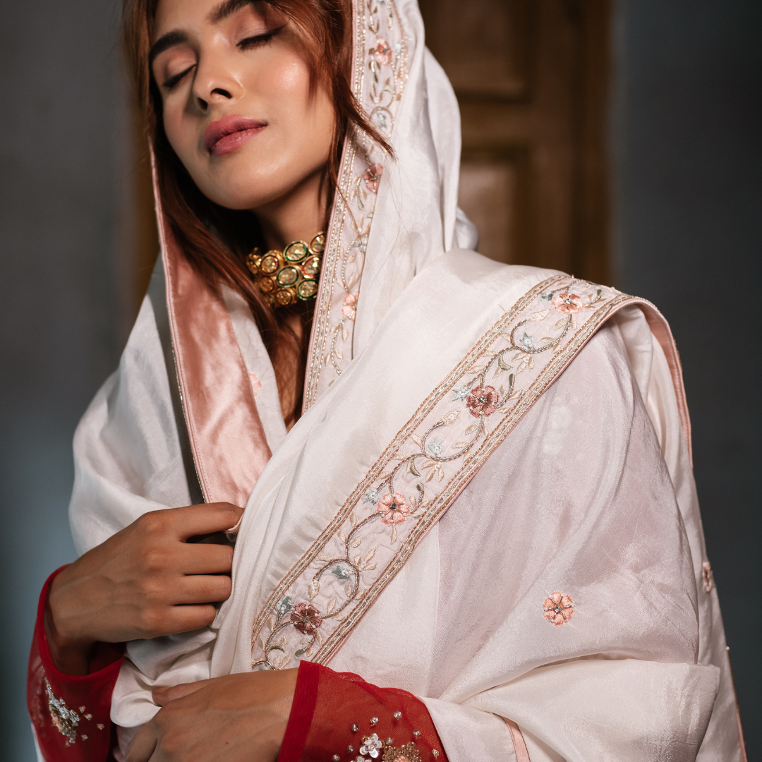 Off-White Velvet Signature Embroidered Shawl