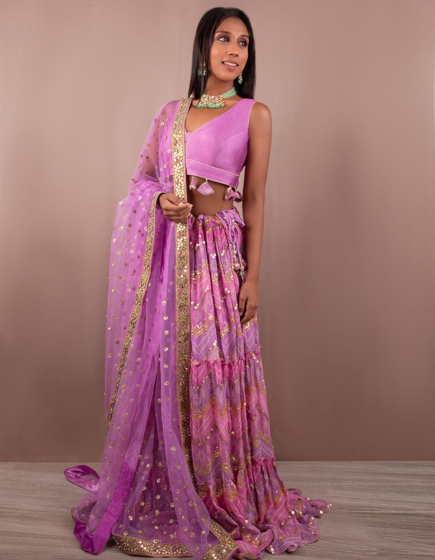 Violet Purple Ruched Lehenga