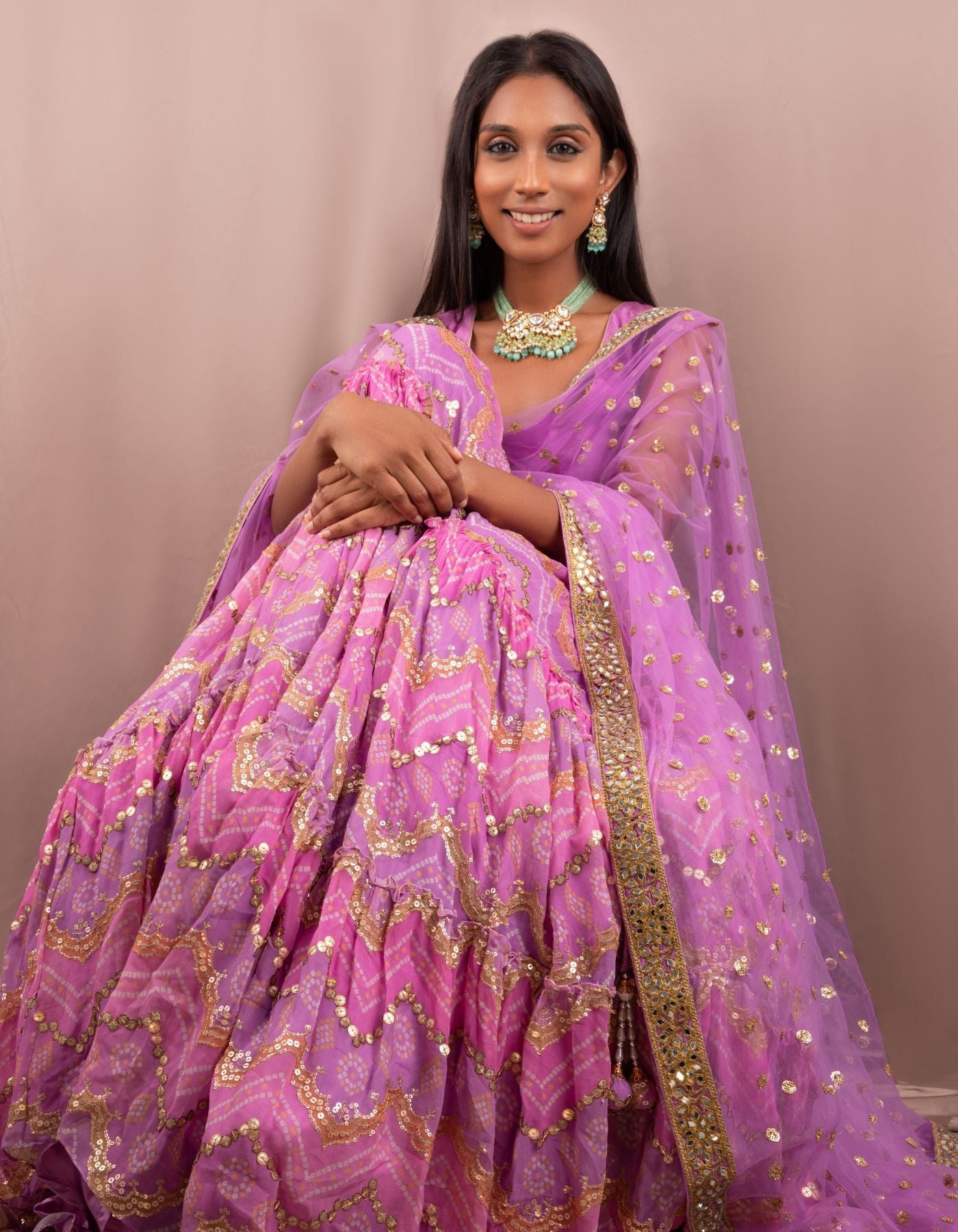 Violet Purple Ruched Lehenga