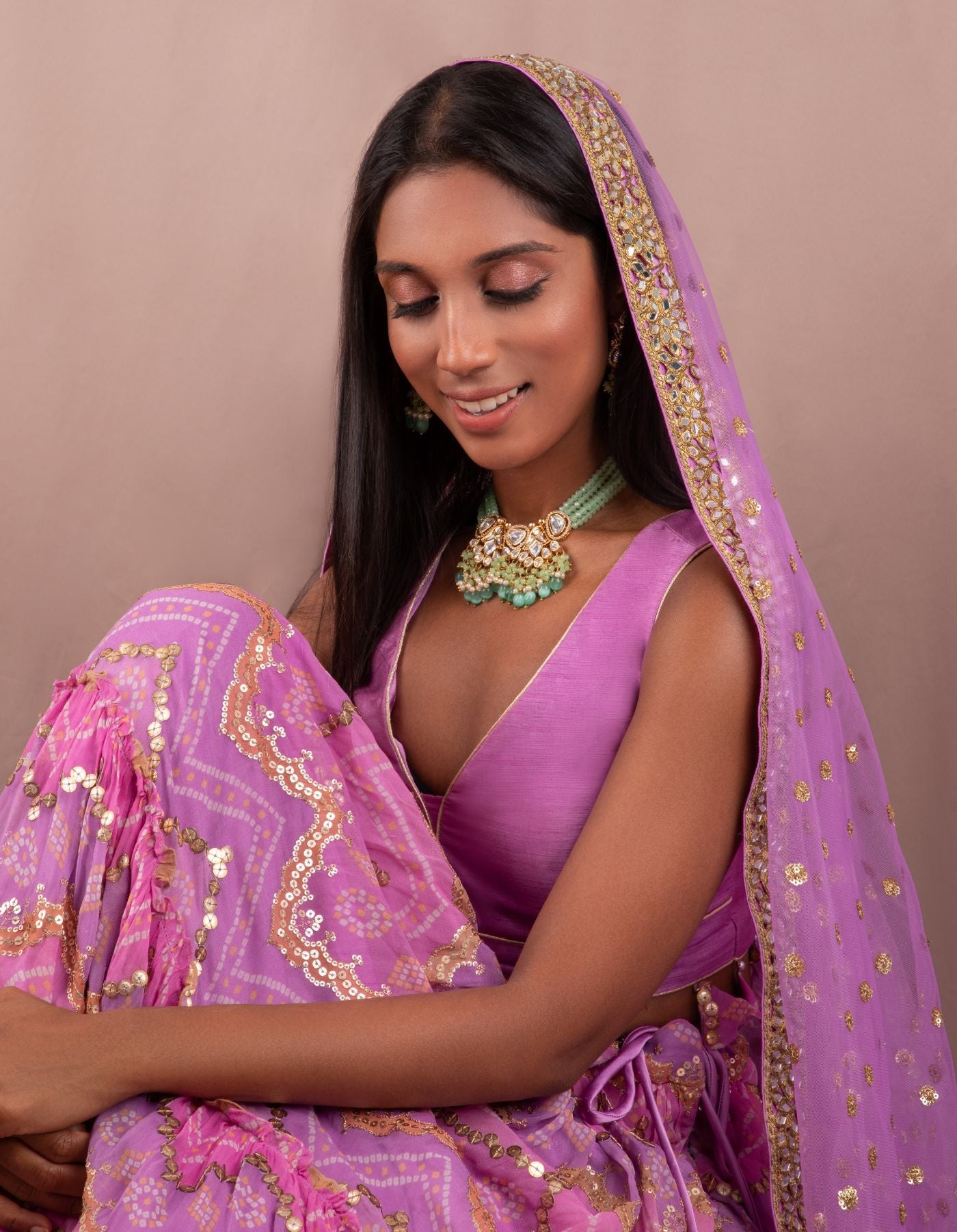 Violet Purple Ruched Lehenga