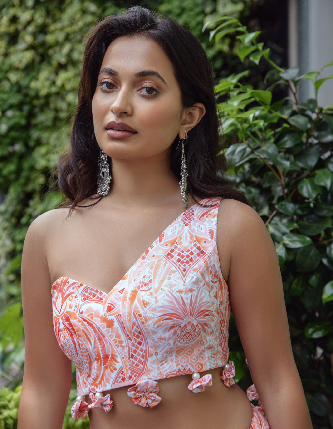 Pink Coral One Shoulder Blouse & Skirt