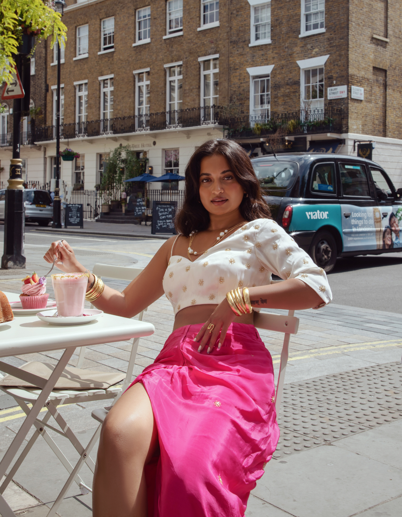 Stardust Embroidered Pink Skirt & One Shoulder Blouse