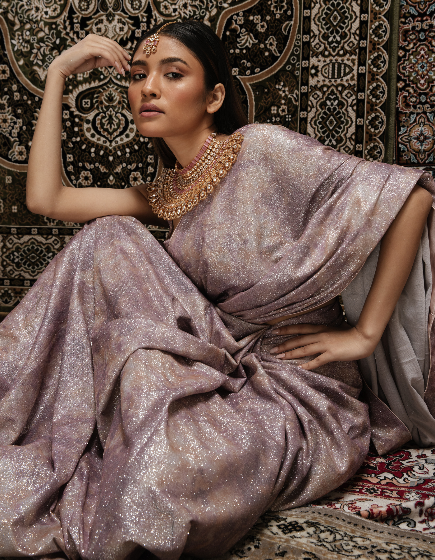 Lilly Lilac Glitter Saree