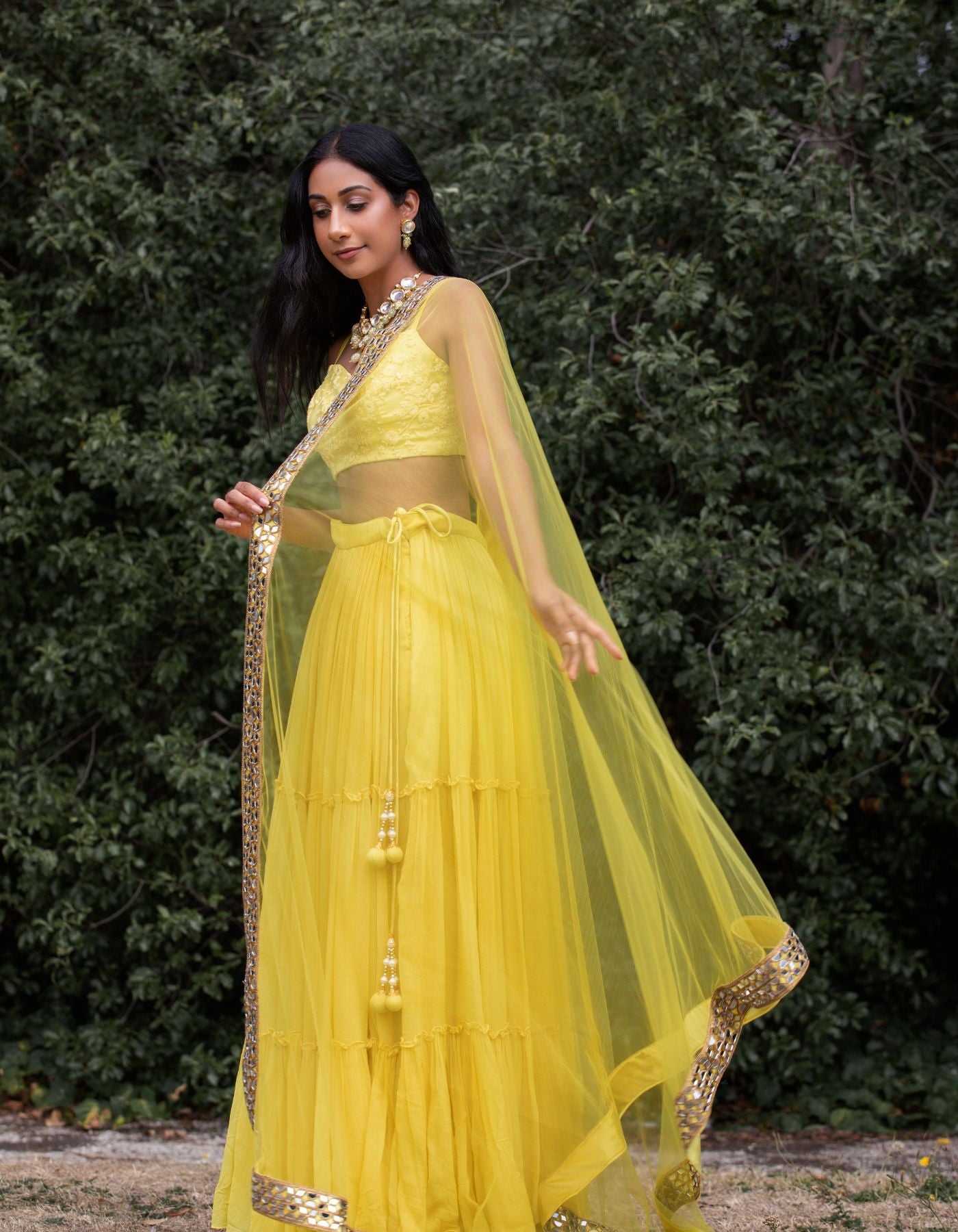 Sonny Ruched Yellow Lehenga