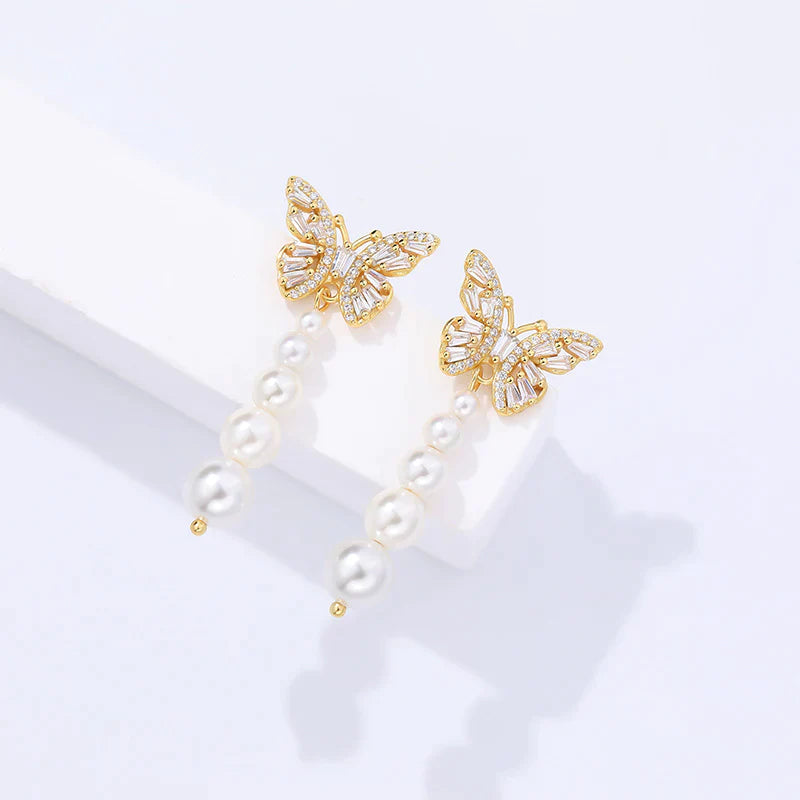 Mia Zircon Butterfly Shell Pearl Dangle Earring