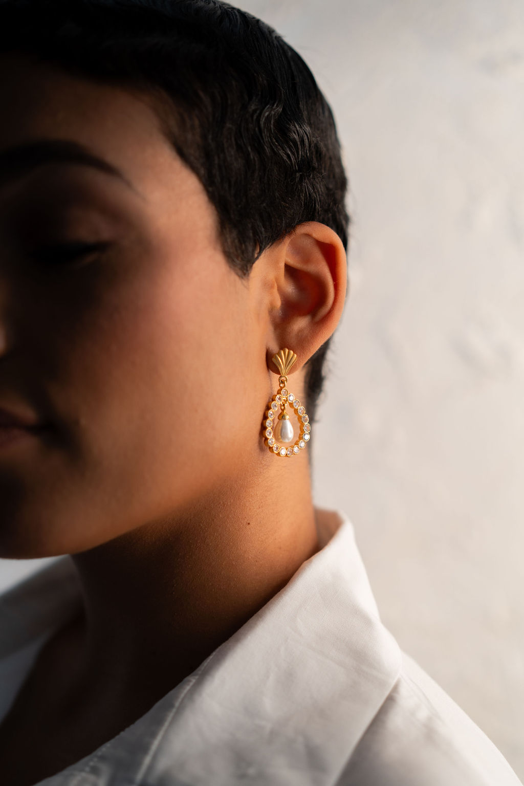 Nimah Pearl Drop & Cubic Zirconia Shell Earrings