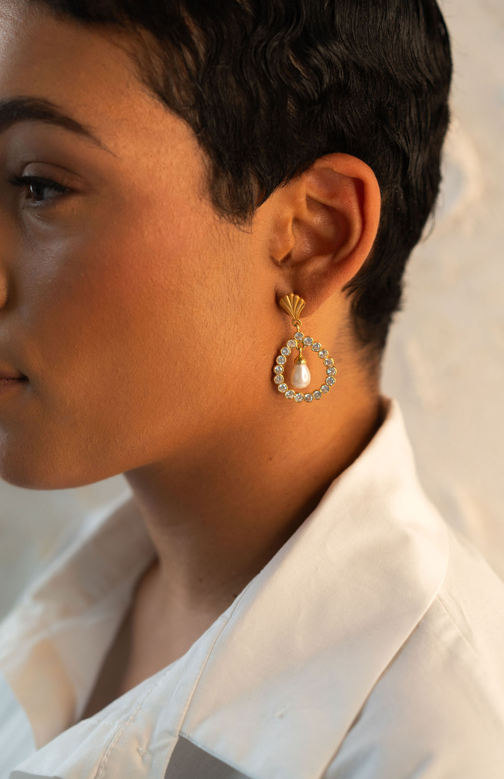 Nimah Pearl Drop & Cubic Zirconia Shell Earrings