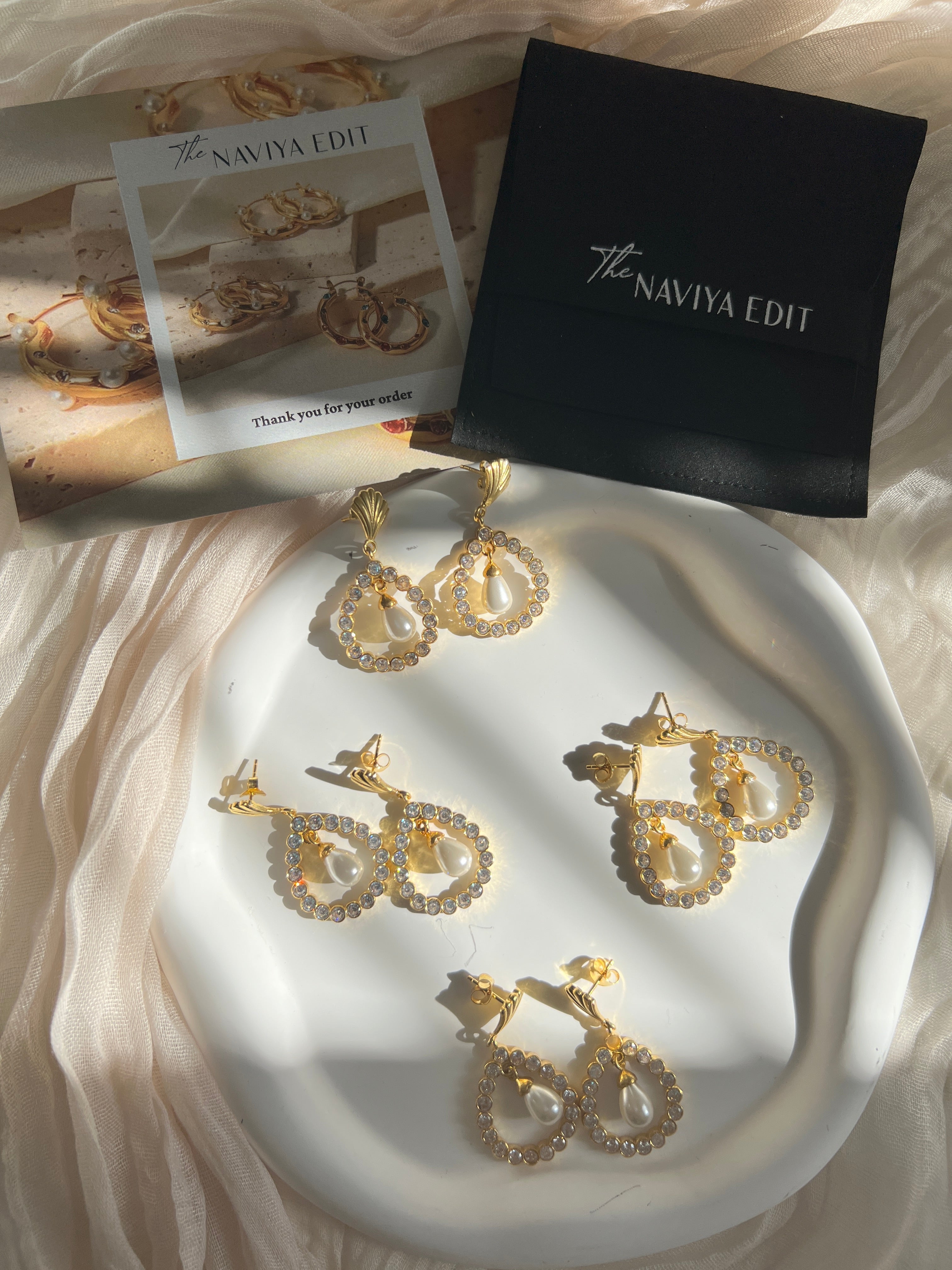 Nimah Pearl Drop & Cubic Zirconia Shell Earrings
