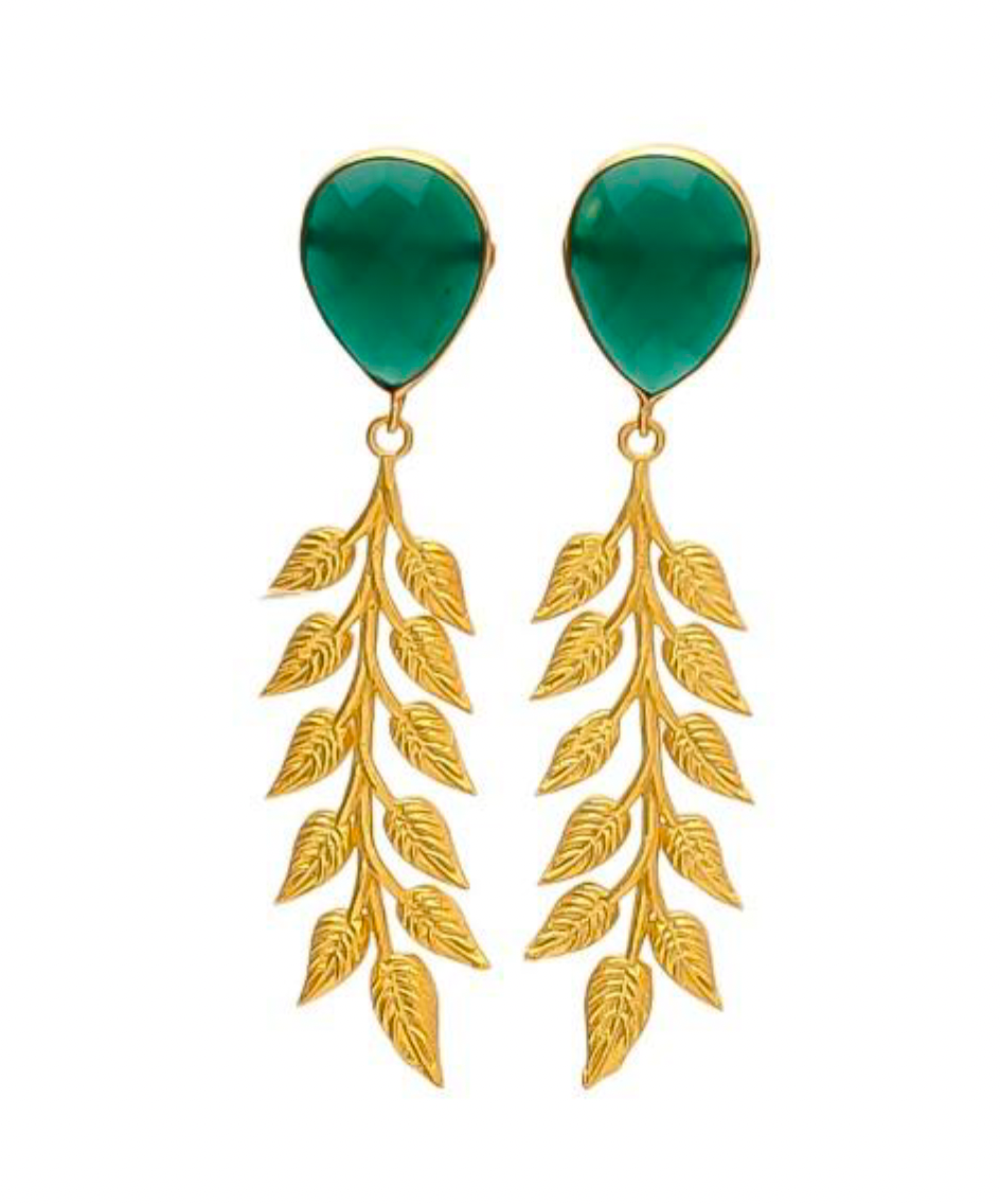 Celina Green Oynx Leaf Drop Statement Earring