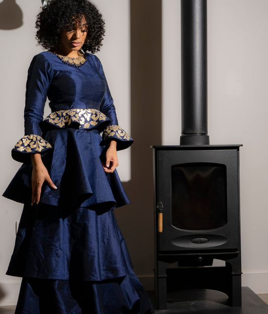 Sample Sale: Navy Blue Tired Lehenga