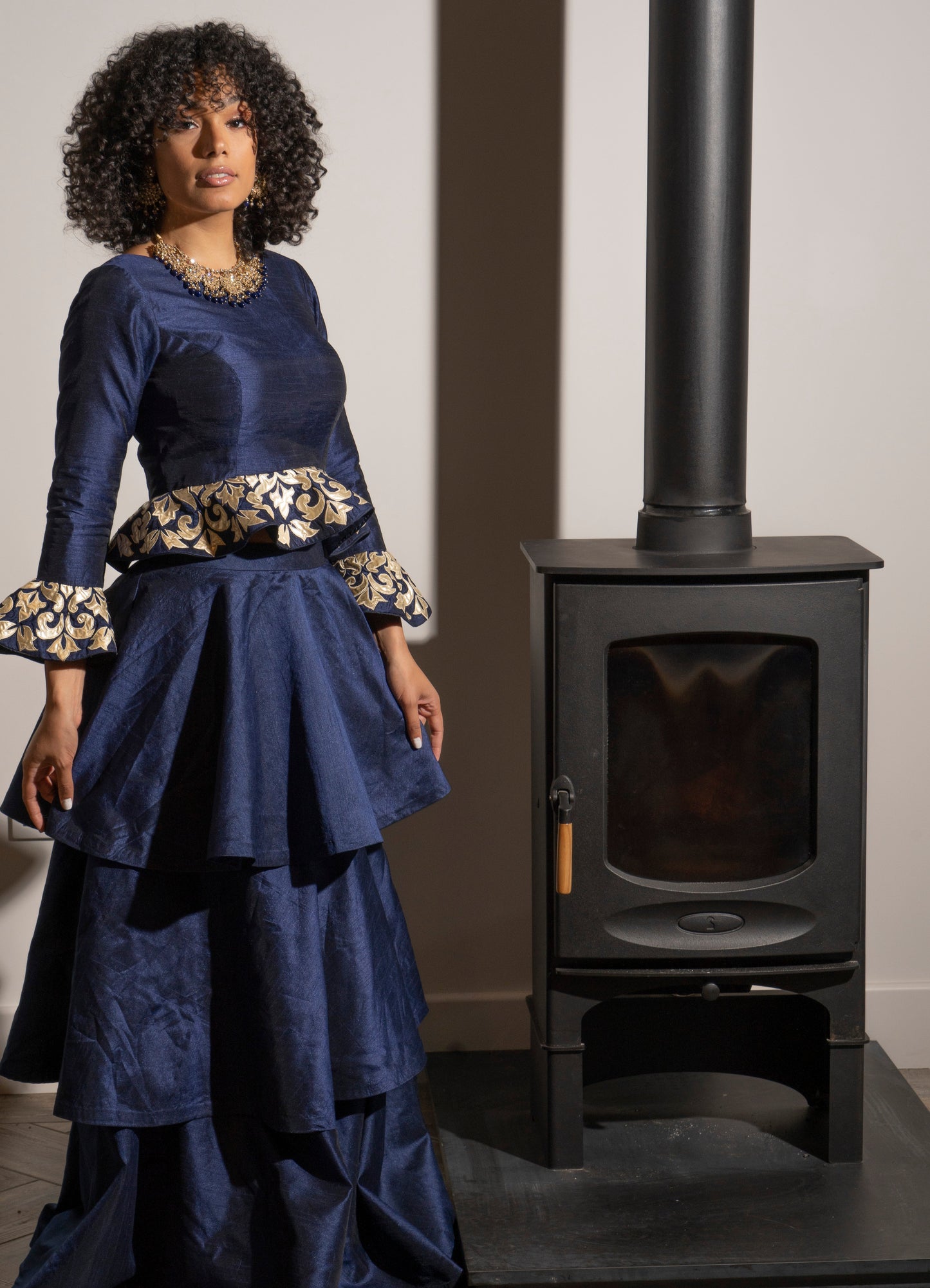 Sample Sale: Navy Blue Tired Lehenga