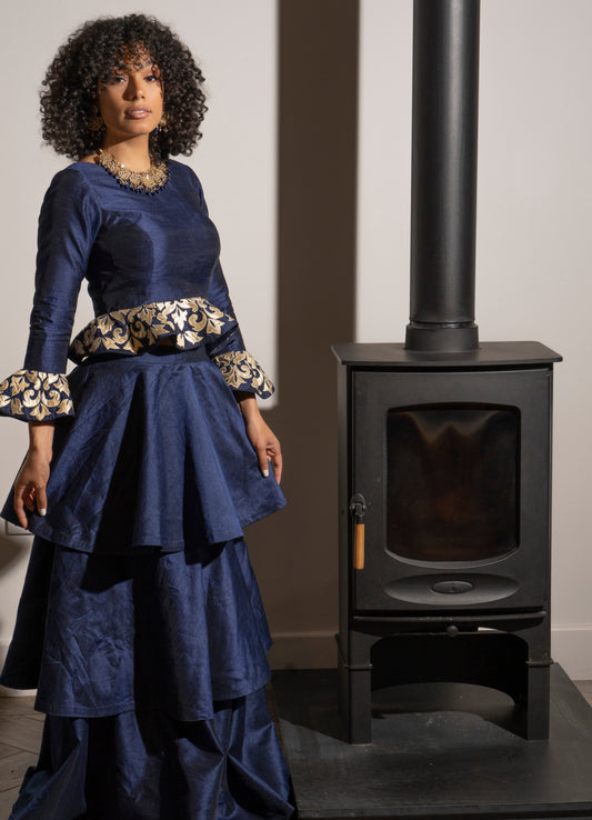 Sample Sale: Navy Blue Tired Lehenga